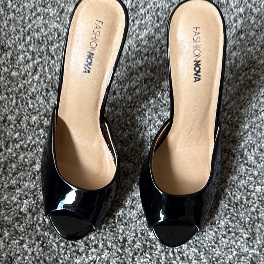 Fashion Nova Black Mules Sleek Patent Leather